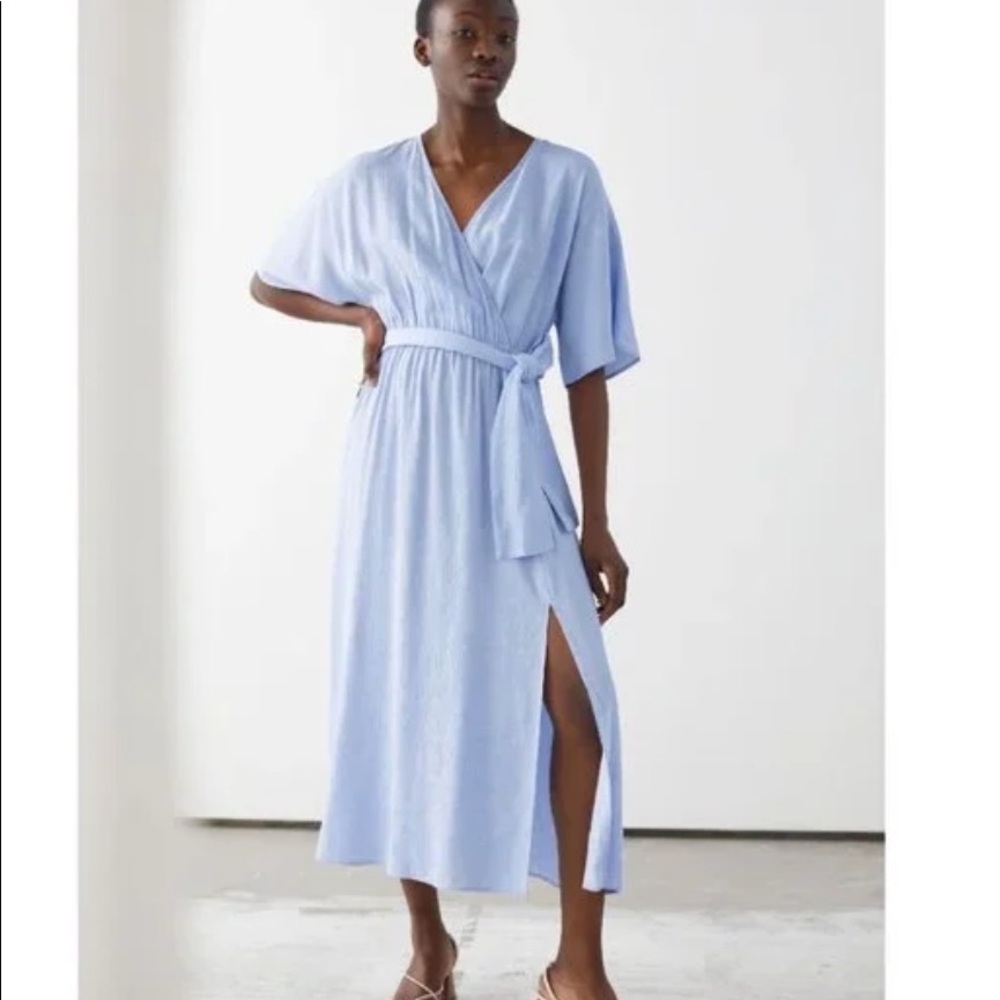 & Other Stories Belted Kimono Wrap Midi Dress in Light Blue Size 8 high slit